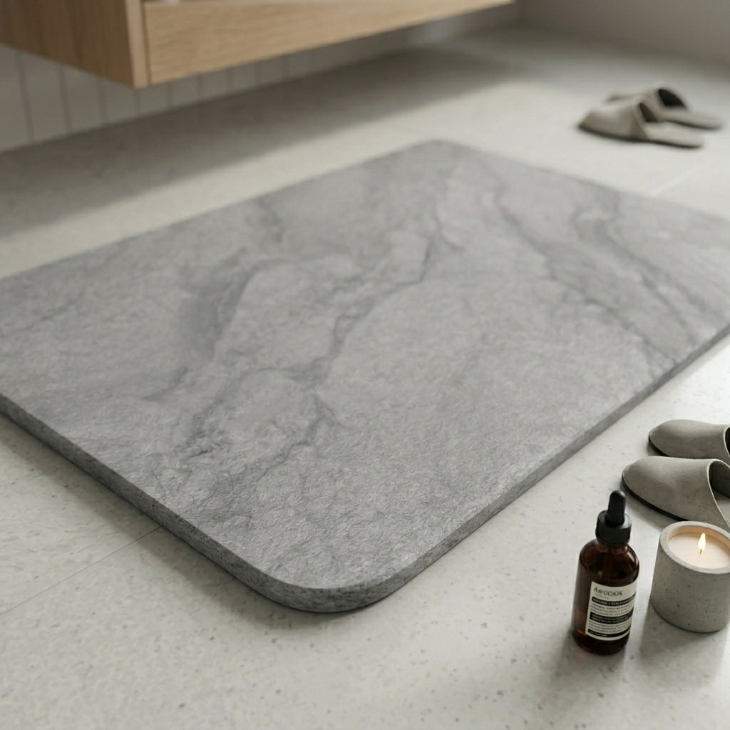 Tapis de bain en diatomite effet marbre - détail motif minéral