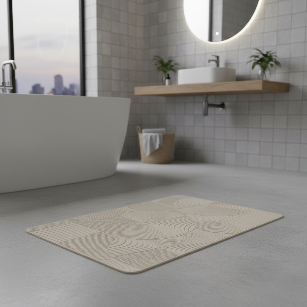 Tapis de bain en diatomite blanc - séchage rapide après douche
