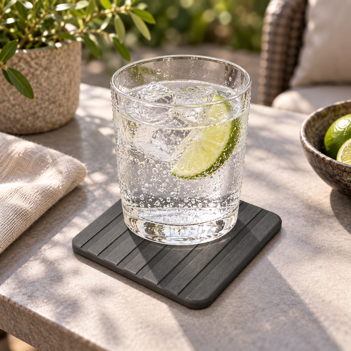 Dessous De Verre En Diatomite Grise – Gris Foncé sur une table dressée