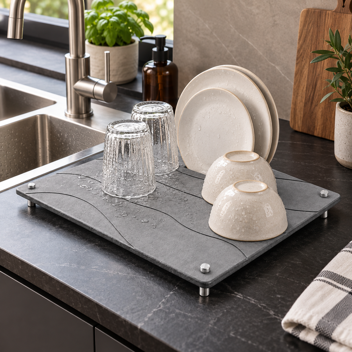 Égouttoir Vaisselle Design dans une cuisine aux détails en bois
