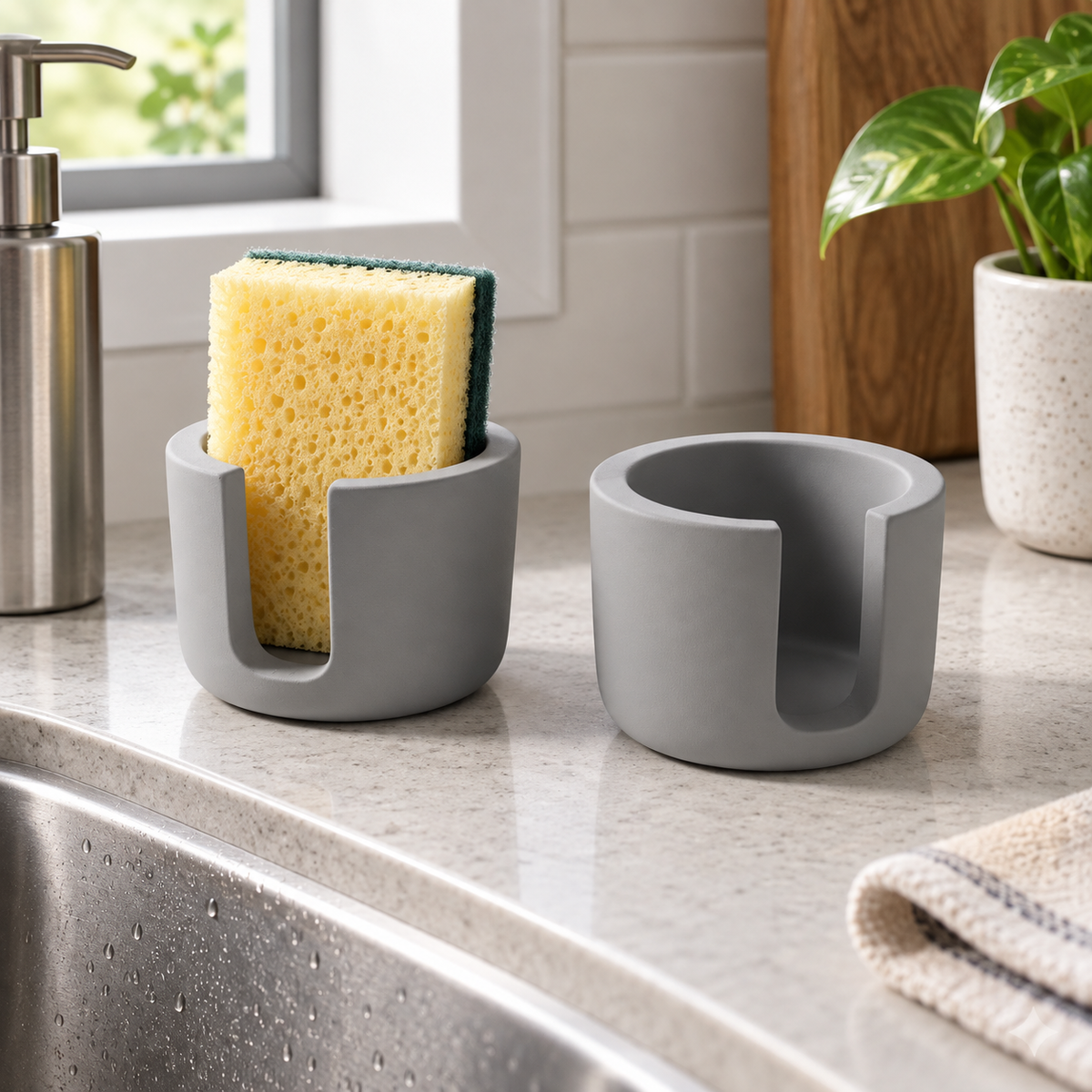Lot De 2 Porte Éponge En Diatomite – Gris dans une cuisine contemporaine