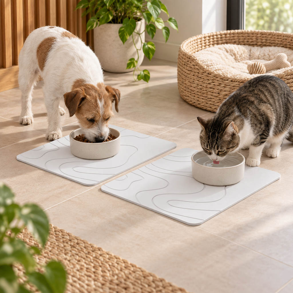 Lot De 2 Tapis Diatomite Pour Animaux – Blanc / 30x40cm, Blanc / 35x45cm, Blanc / 40x60cm dans un intérieur chaleureux ave…