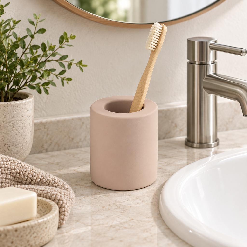 Petit Porte Brosse À Dent En Diatomite – Marron dans une salle de bain contemporaine