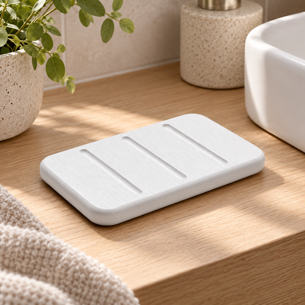 Porte Savon Blanc sur une étagère ambiance spa