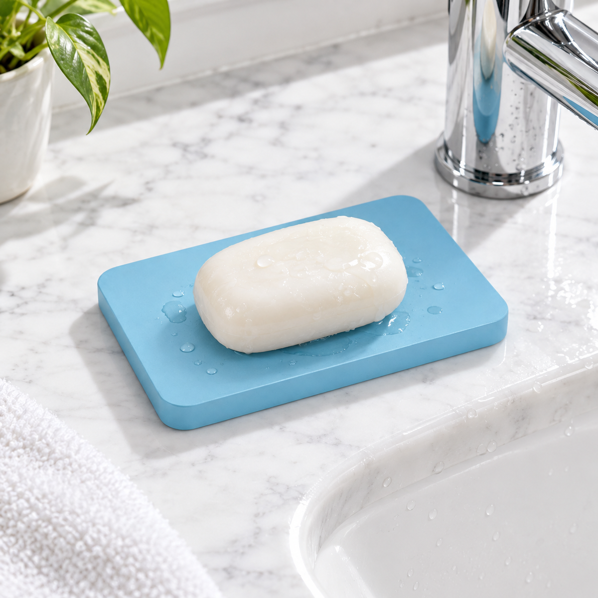 Porte Savon Bleu sur une étagère ambiance spa
