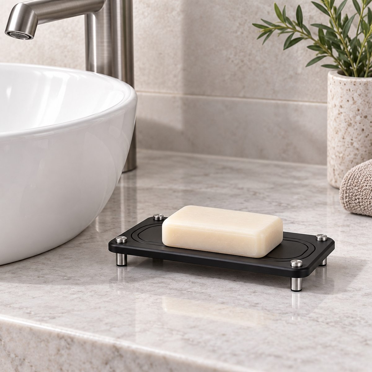 Porte Savon Lavabo – Noir dans une salle de bain contemporaine