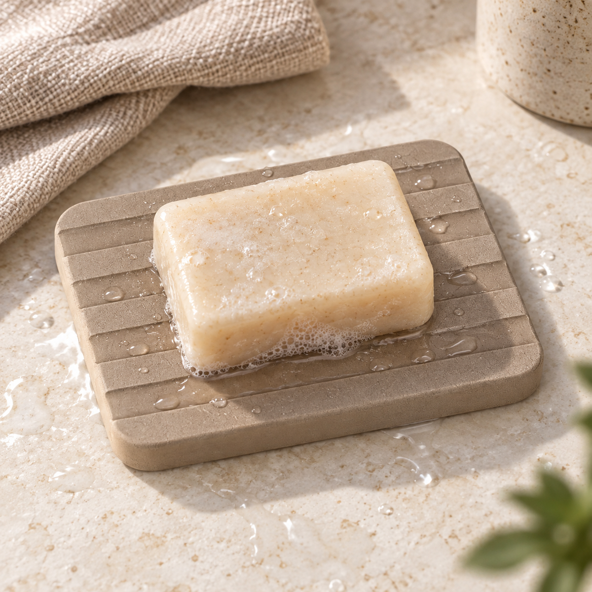Porte Savon Marron – Marron / 9x12cm, Marron / 9x22cm sur une étagère ambiance spa
