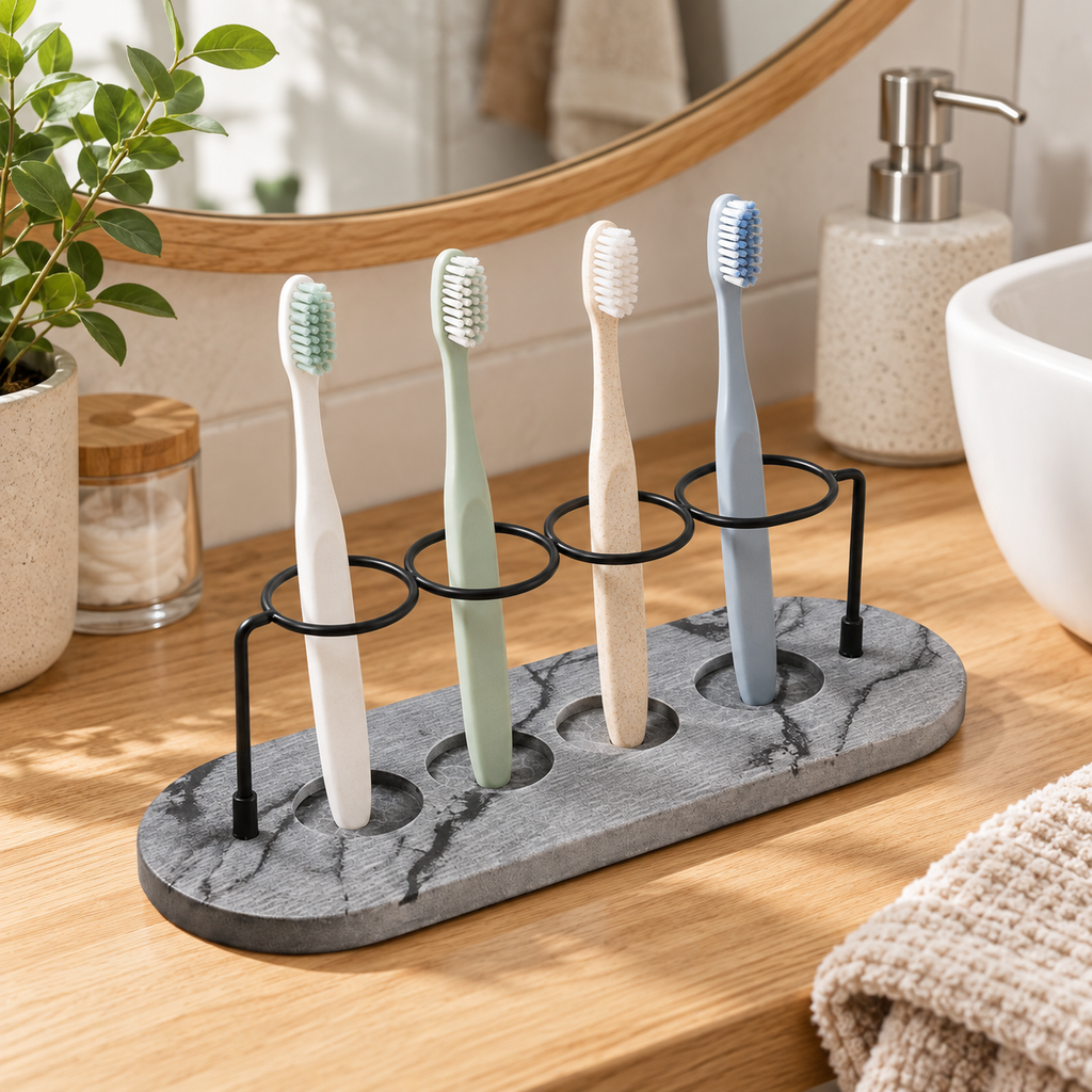 Rangement Brosse À Dents Diatomite – Gris dans une salle de bain contemporaine