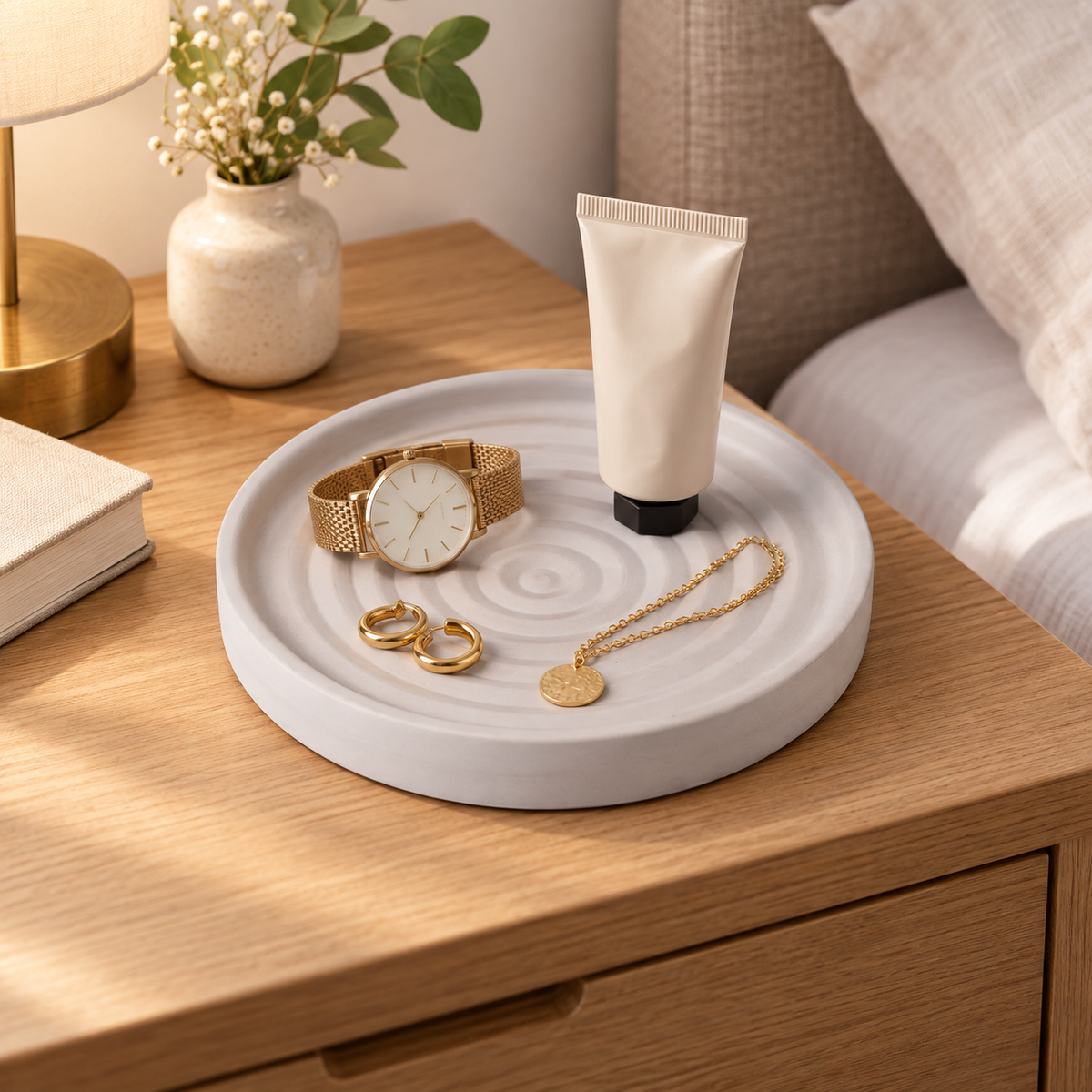 Rangement Forme Ronde En Diatomite – Gris dans une salle de bain contemporaine