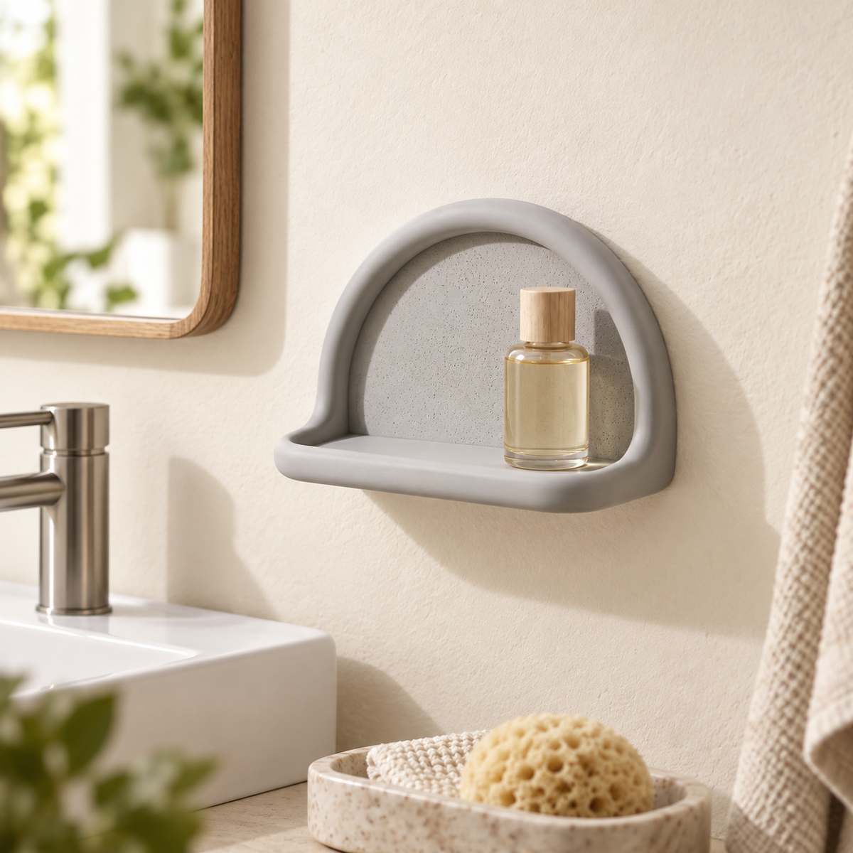 Support Mural En Diatomite – Gris sur un lavabo lumineux
